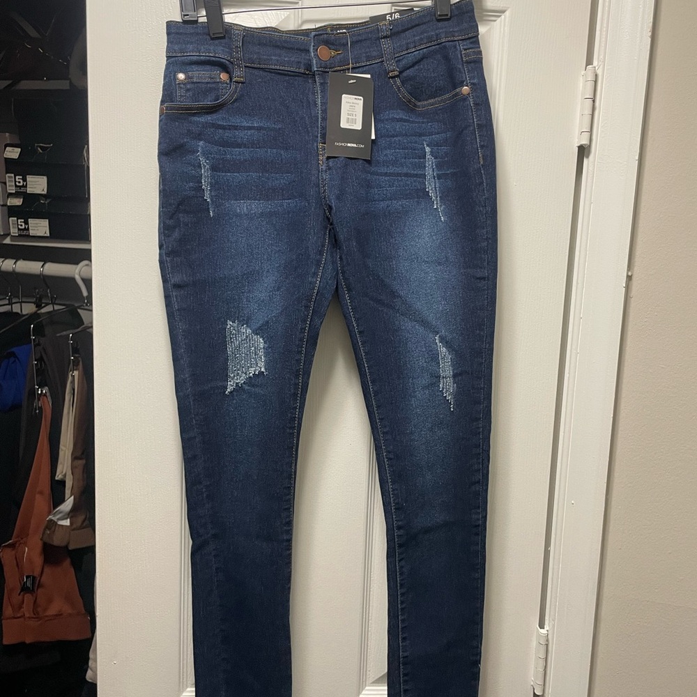 Dark Blue Distressed Women's Jeans